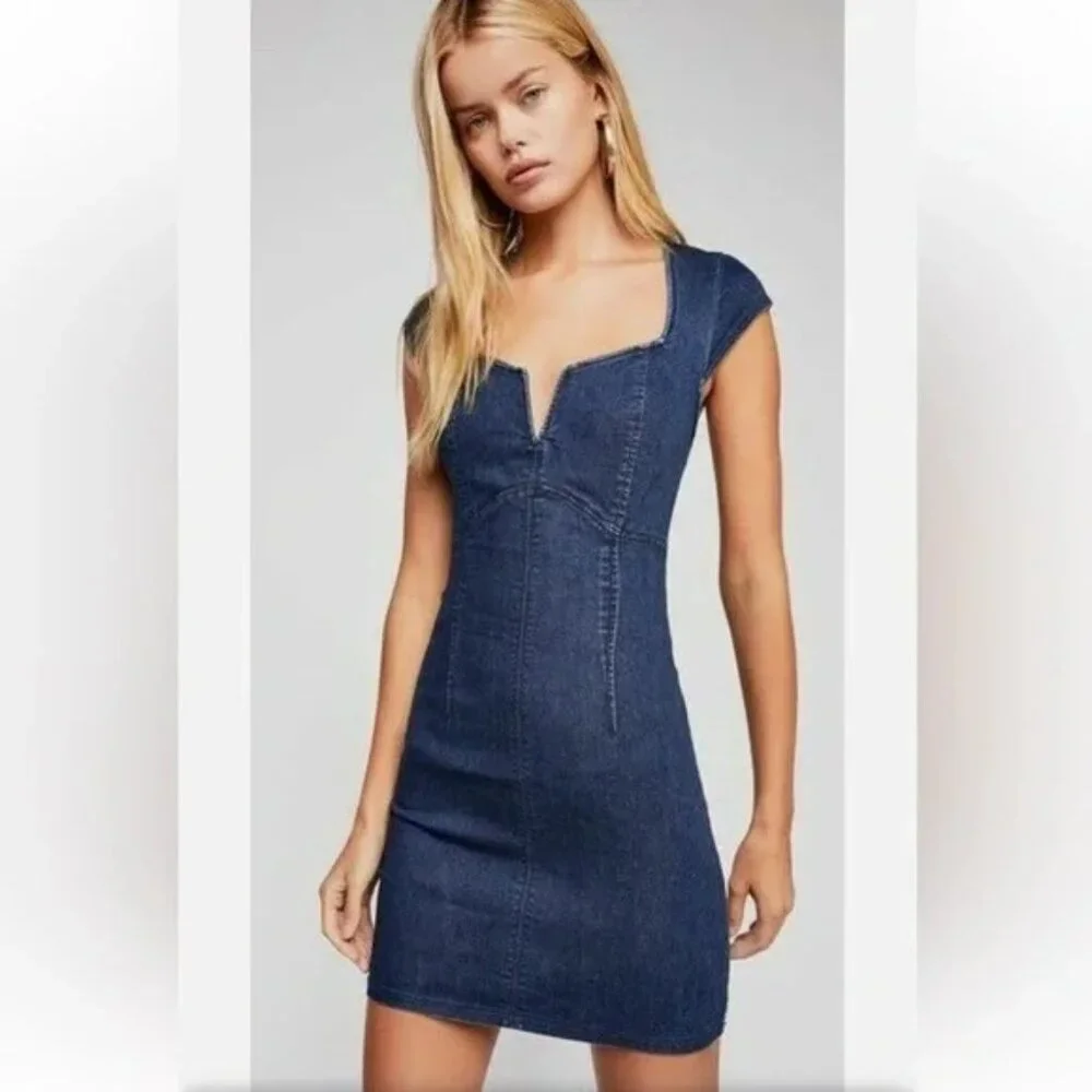Free People Dark Blue Denim Bodycon Dress